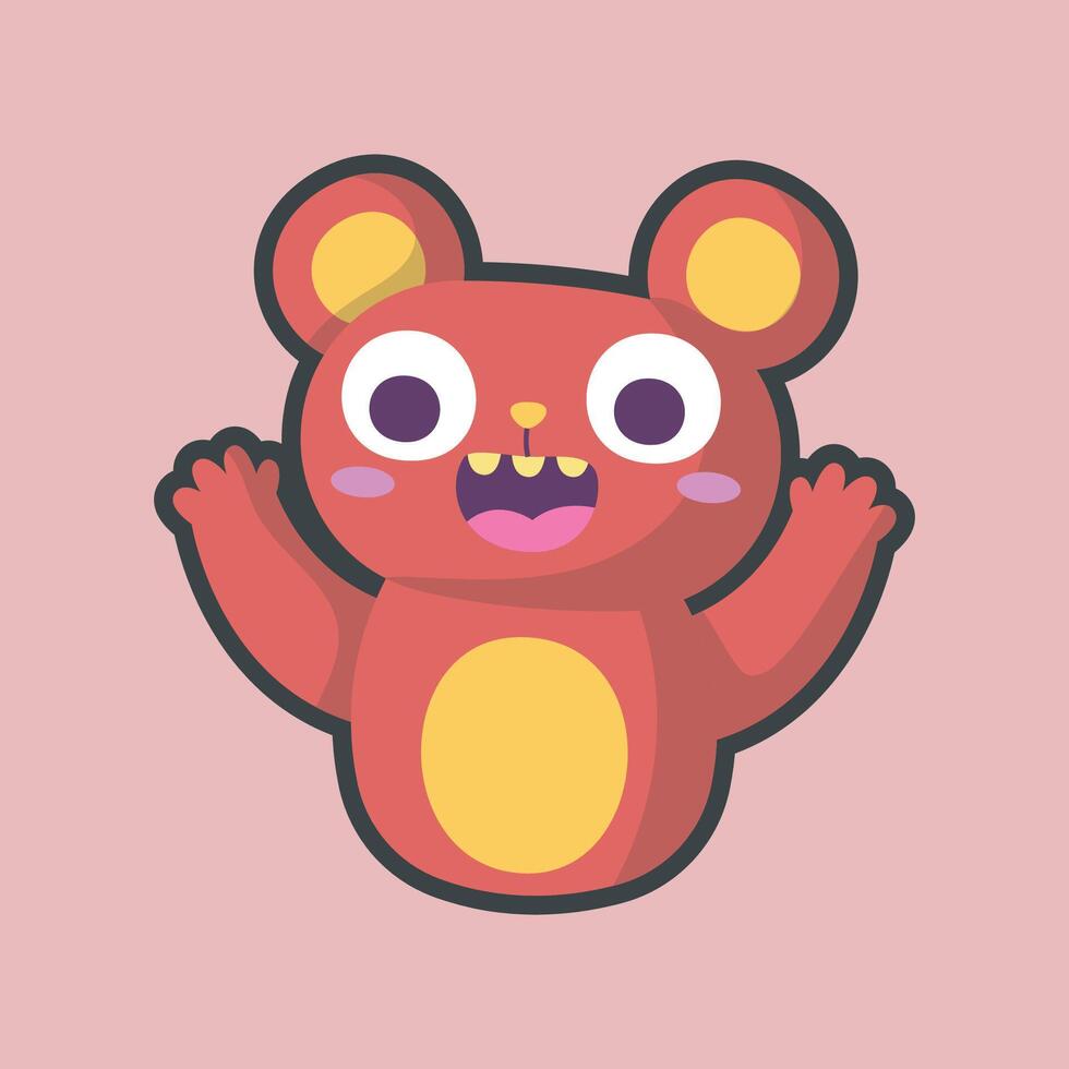 red bear character in outline flat design vector