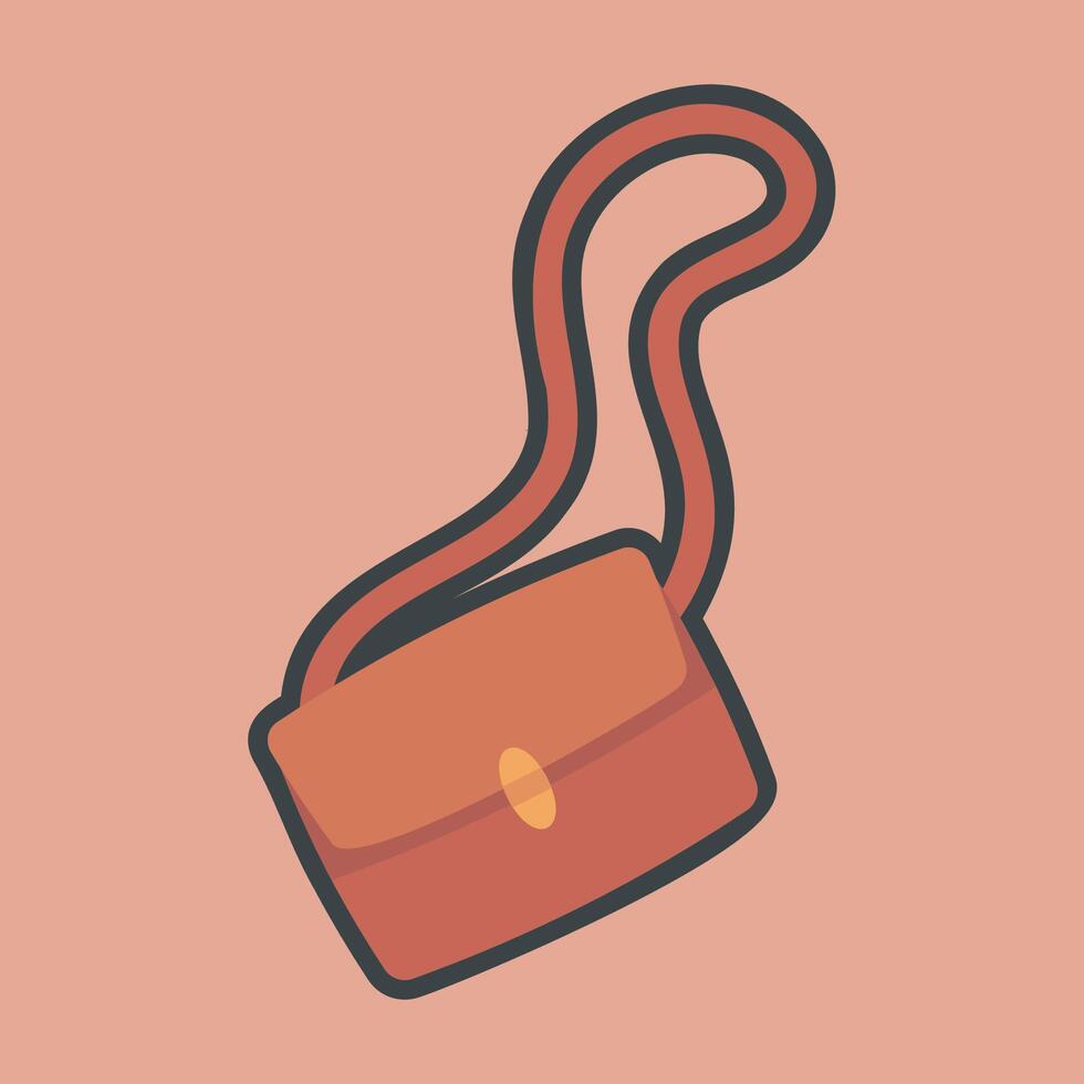 brown sling bag with outline flat design. vector