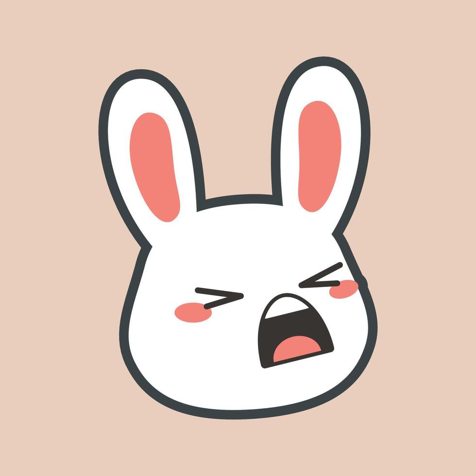 shouting angry rabbit face with outline flat design vector