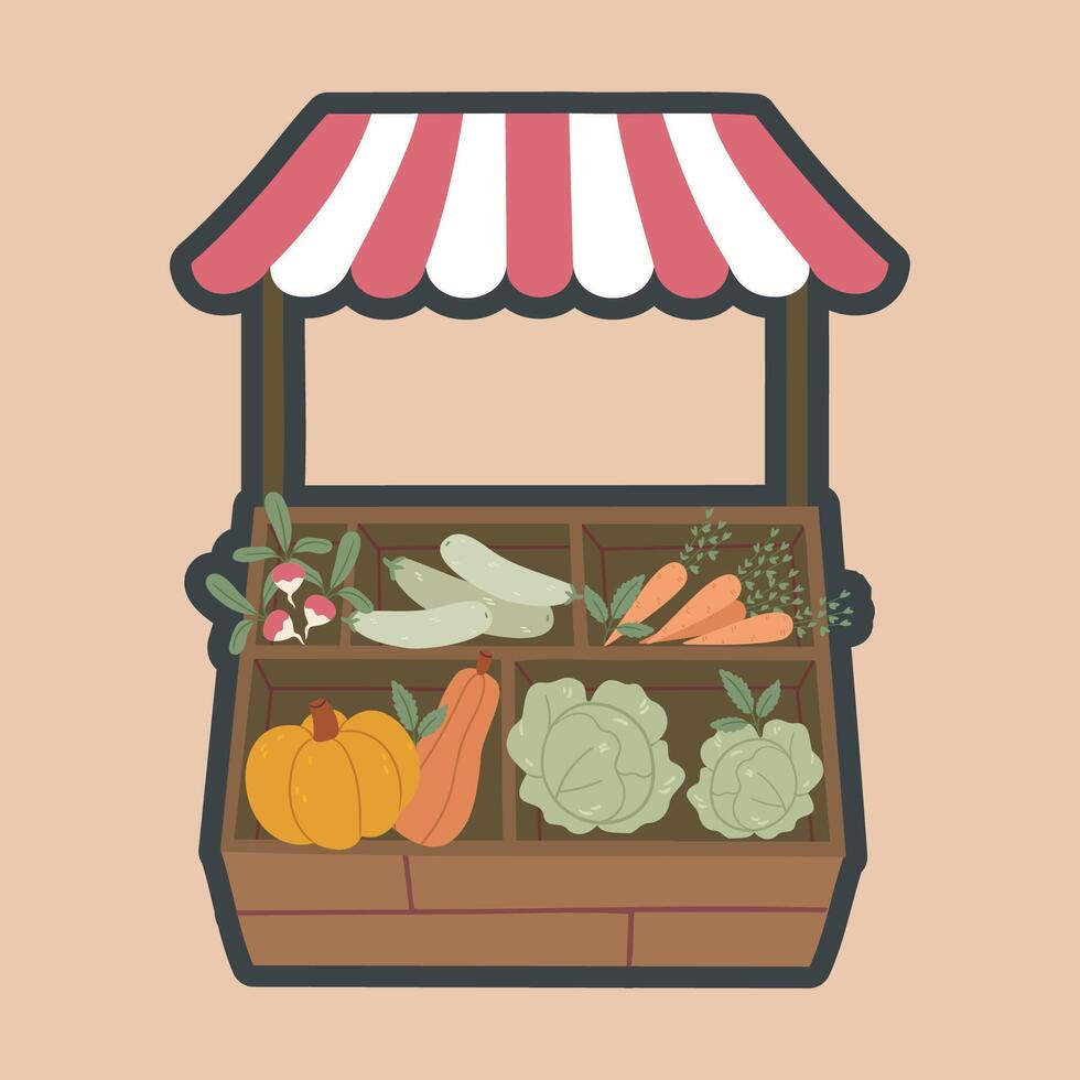 groceries stand with outline flat design. vector