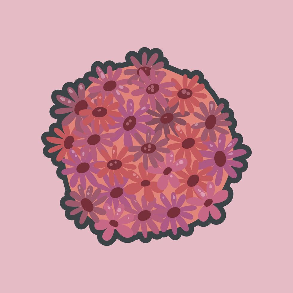 red flower with outline flat design. vector
