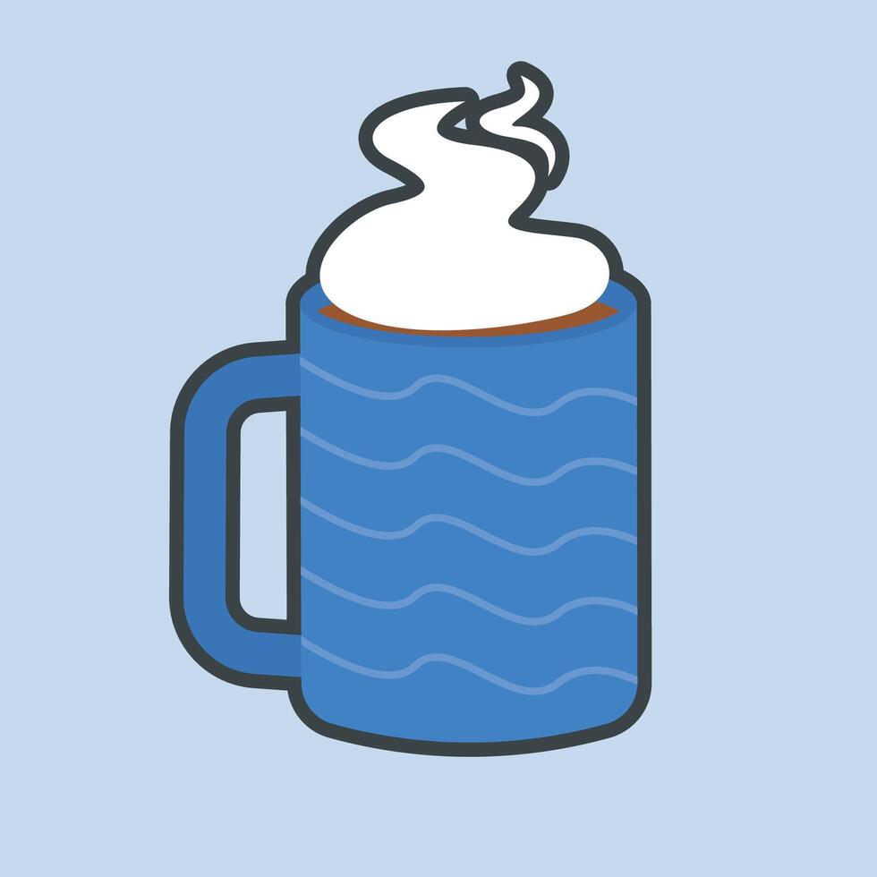 hot coffee blue cup with outline flat design. vector