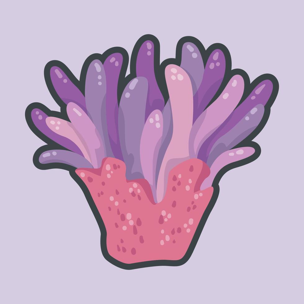 purple sea coral with outline flat design. vector