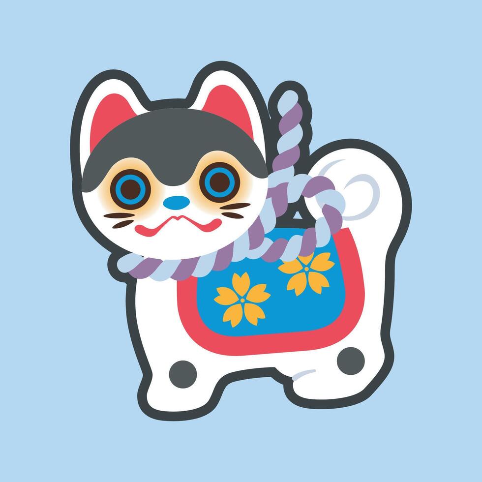 Japanese dog spirit character with outline flat design. vector