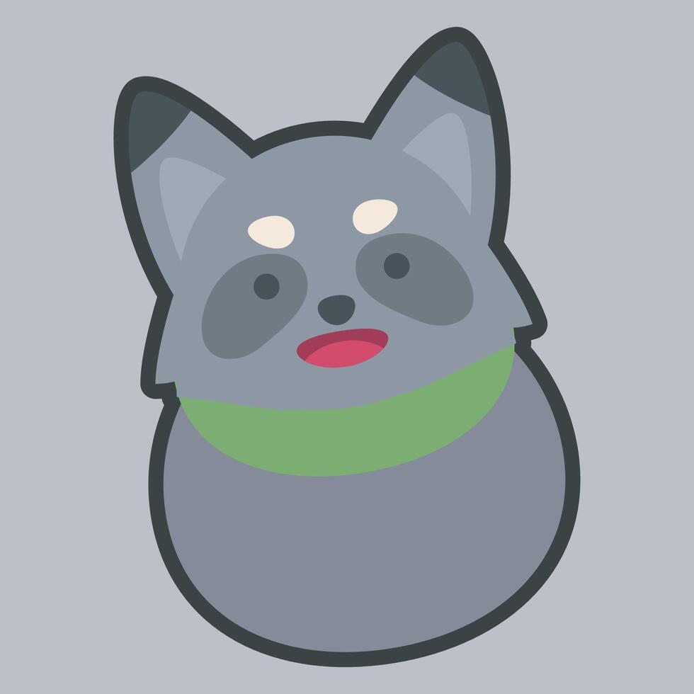 raccoon wearing green scarf with outline flat design. vector