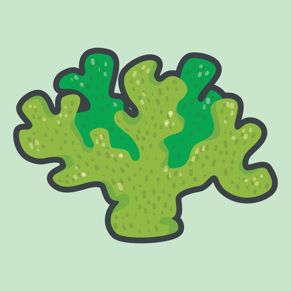 green sea coral with outline flat design. vector