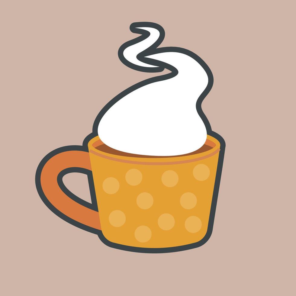 hot coffee drink cup with outline flat design. vector