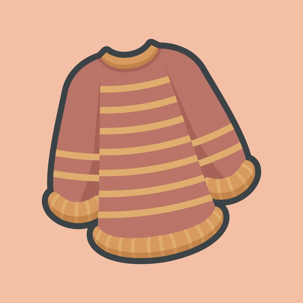 brown stripe sweater with outline flat design. vector