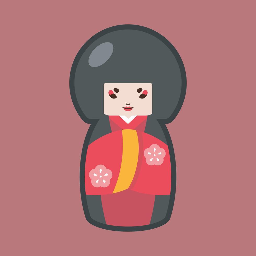 Geisha toy with outline flat design. vector