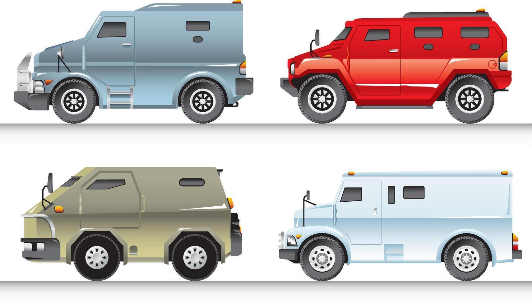Armored Truck Set, Bullet Proof Vehicles vector