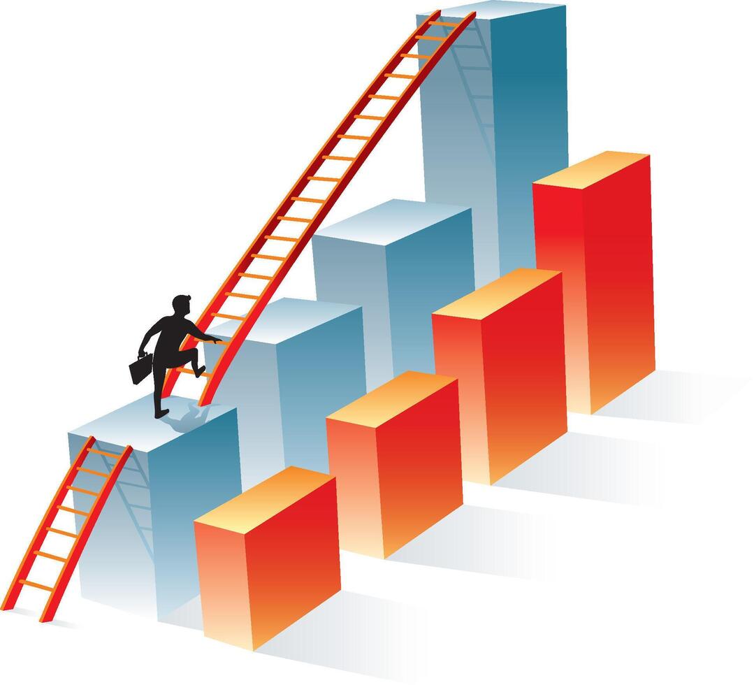Businessman climbing up the ladder of success vector