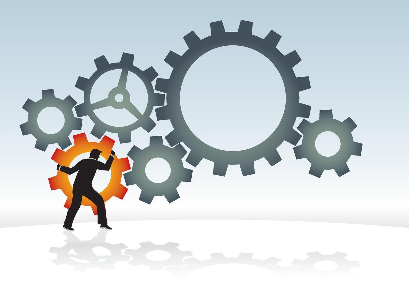 Action Cog, Businessman Turning the Gear Concept vector