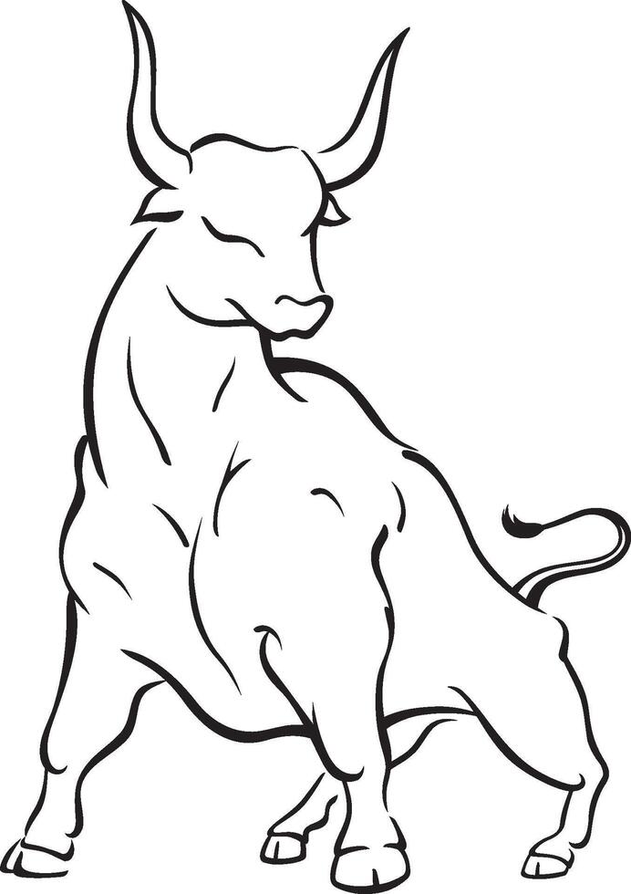 Bull Proud Stance, Line Art vector