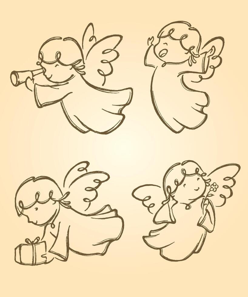 Cute Angel Sketch Set vector
