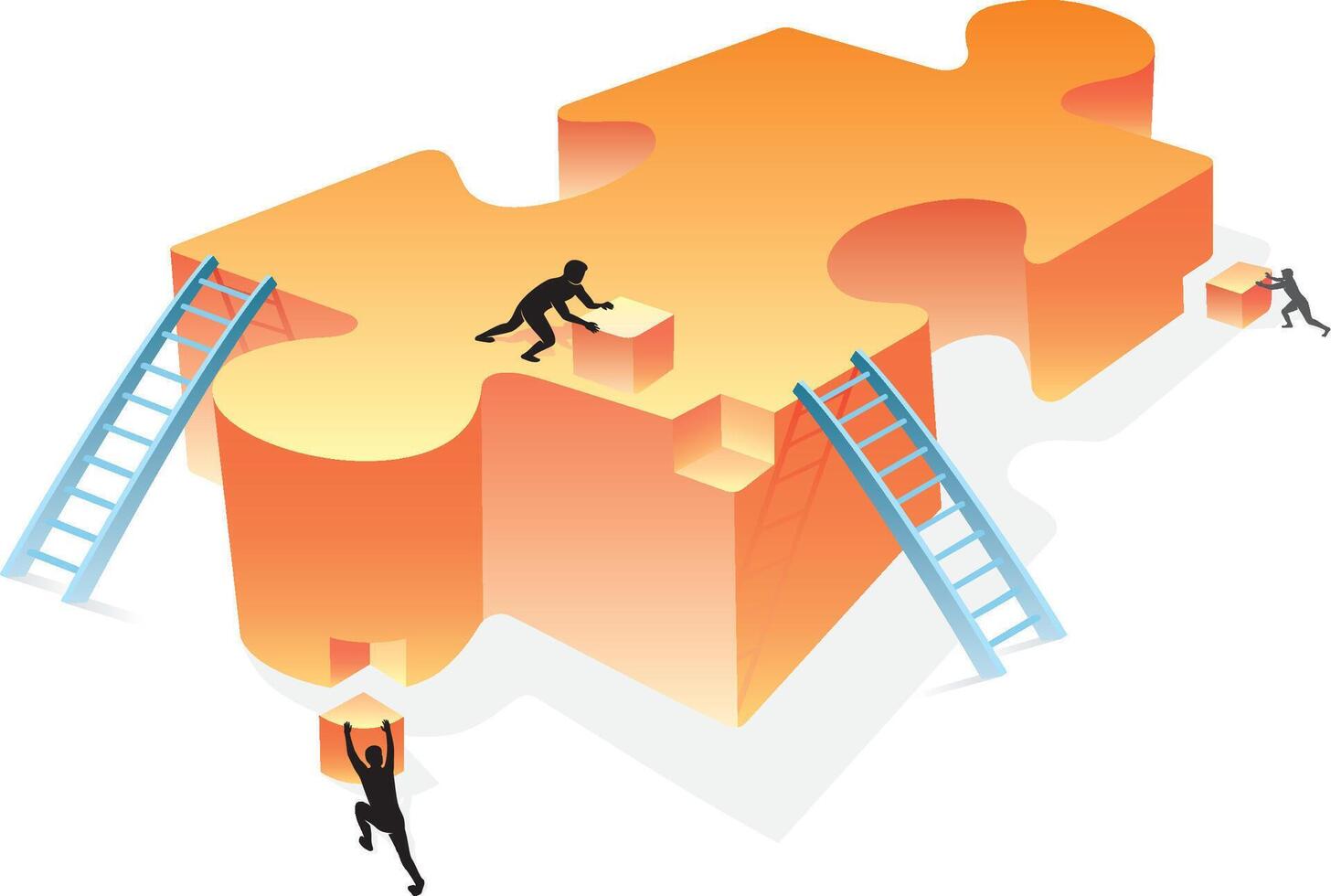 People working on a puzzle piece vector
