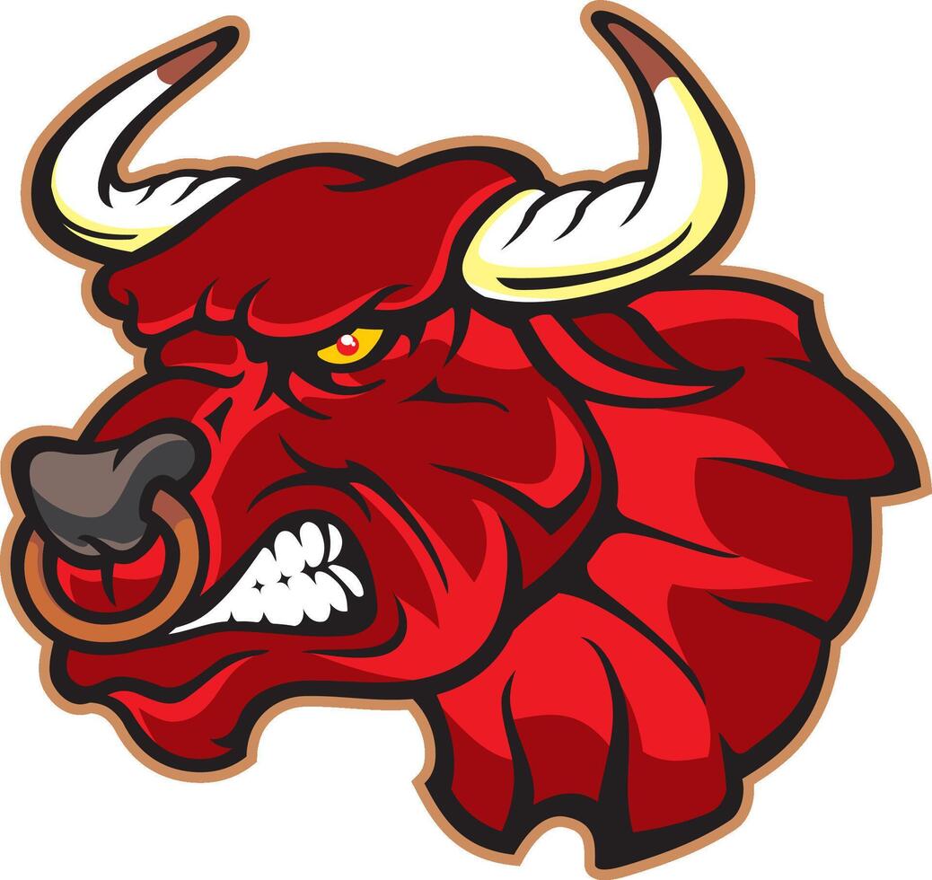 A red bull head with horns and a ring around it vector