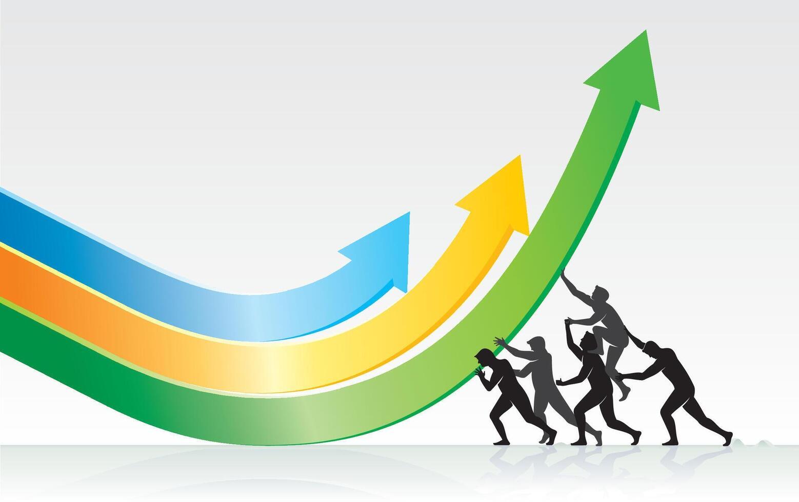 Business people climbing up an arrow chart vector
