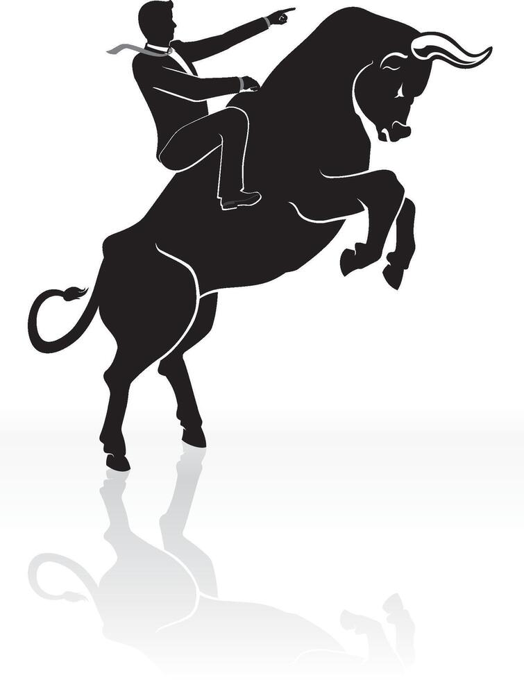 Bull rider on a bull silhouette, isolated on white background vector