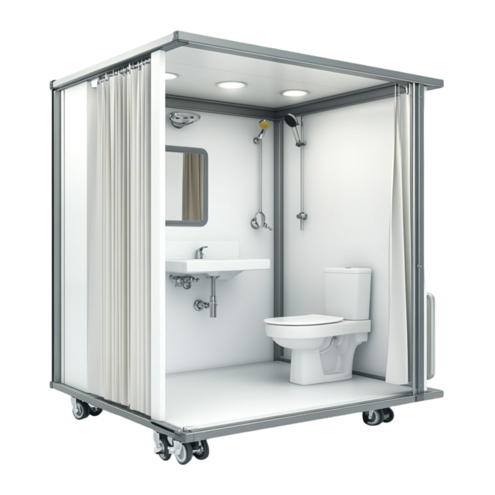 a portable toilet with a shower and sink png