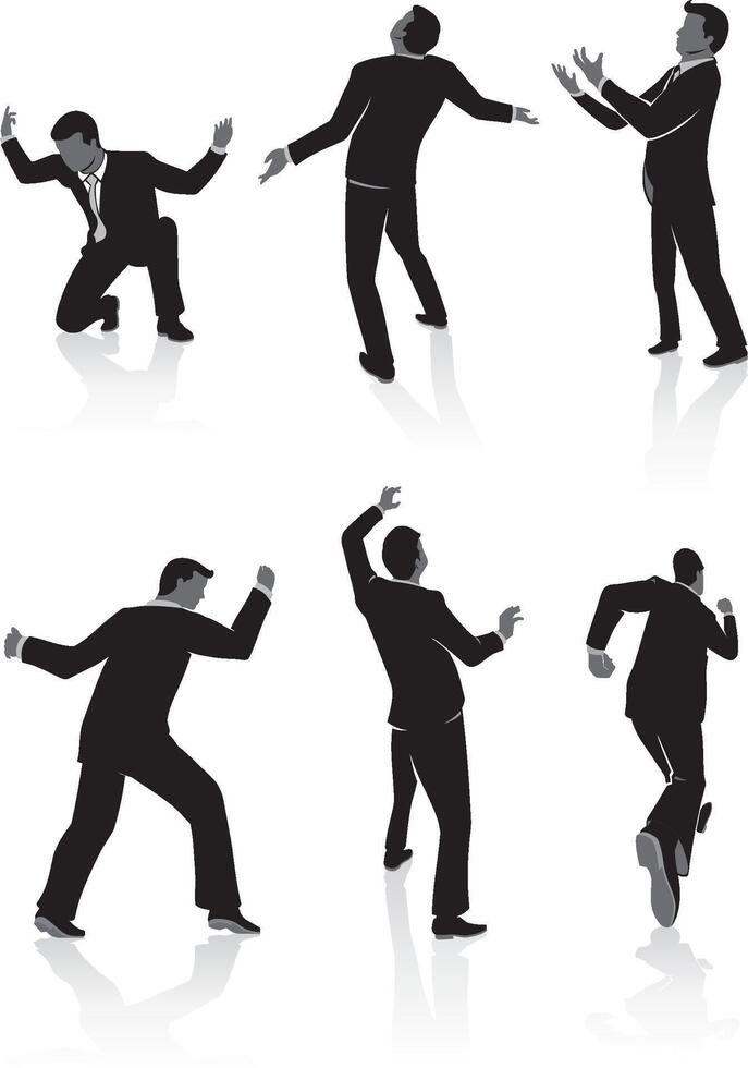 Businessmen Varied Action Pose Silhouette Set vector