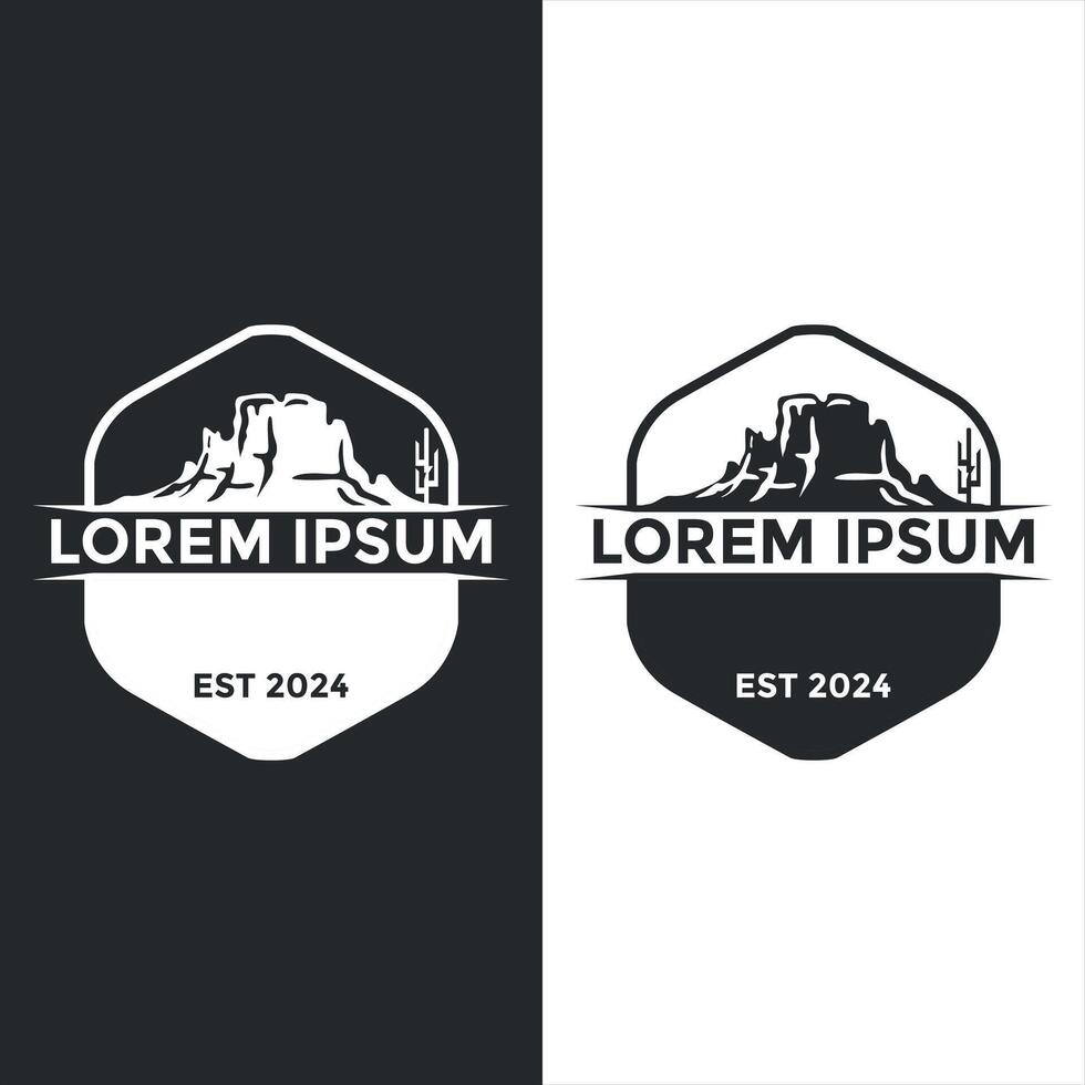 mountain and desert cactus logo design vector