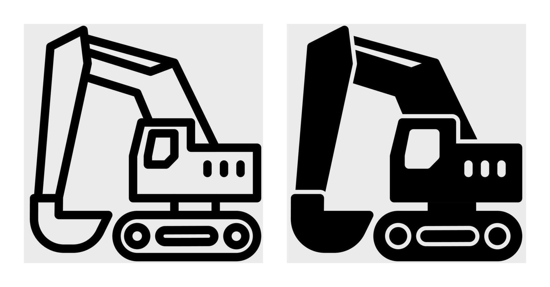 Excavator icon set in black color. Excavator icon set with outline and glyph style. Editable stroke and color vector