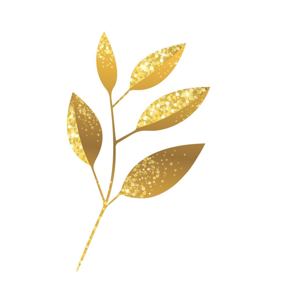 Hand drawn gold colored foliage, branch. Golden botanical element. Floral element for Birthday, New Year, Christmas Card. vector
