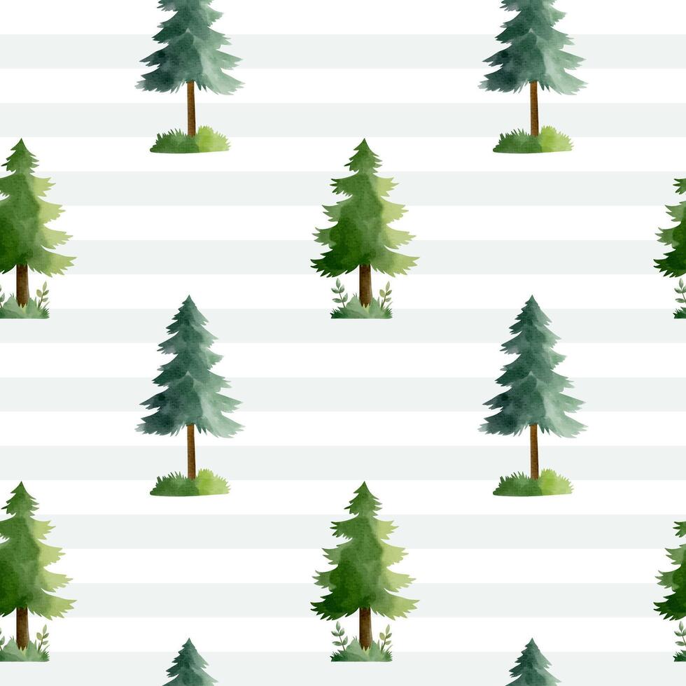 Seamless pattern with watercolor pine. Hand drawn forest backgrounds. Watercolor woodland vector