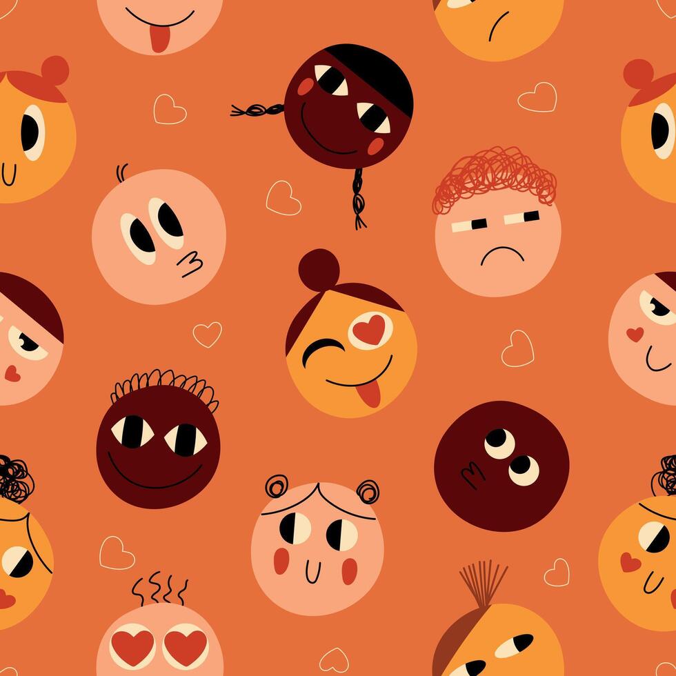 Seamless pattern for Valentine's Day. Funny happy comic faces of lovers. Romantic concept. Textile and fabric design, wrapping paper. vector