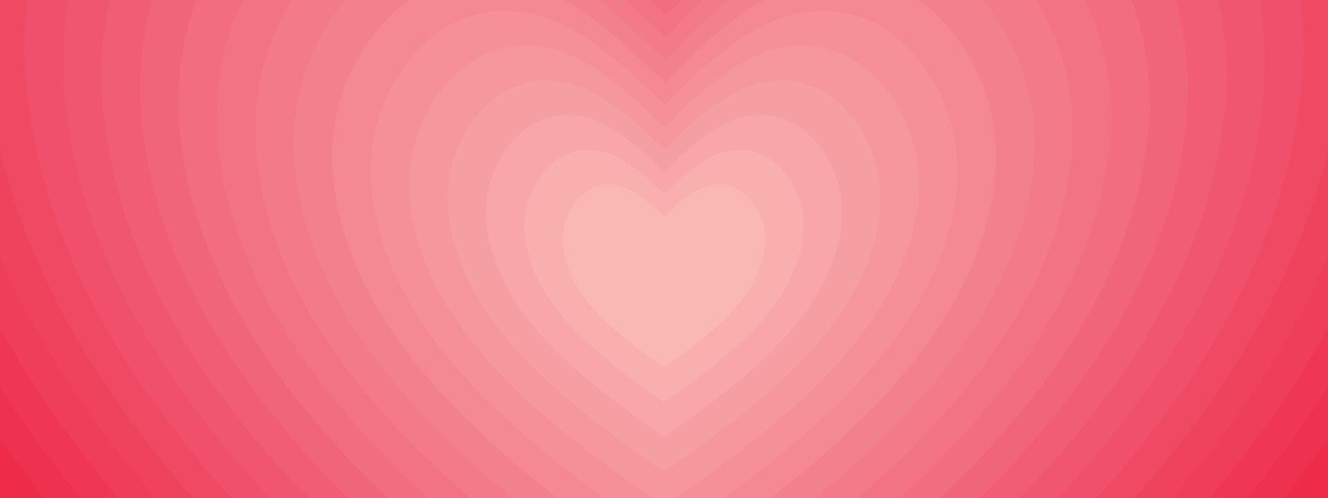 Monochrome horizontal background featuring a heart-shaped tunnel. A rainbow-inspired romantic pattern in shades of pink. Trendy illustration in a retro 60s and 70s style. vector