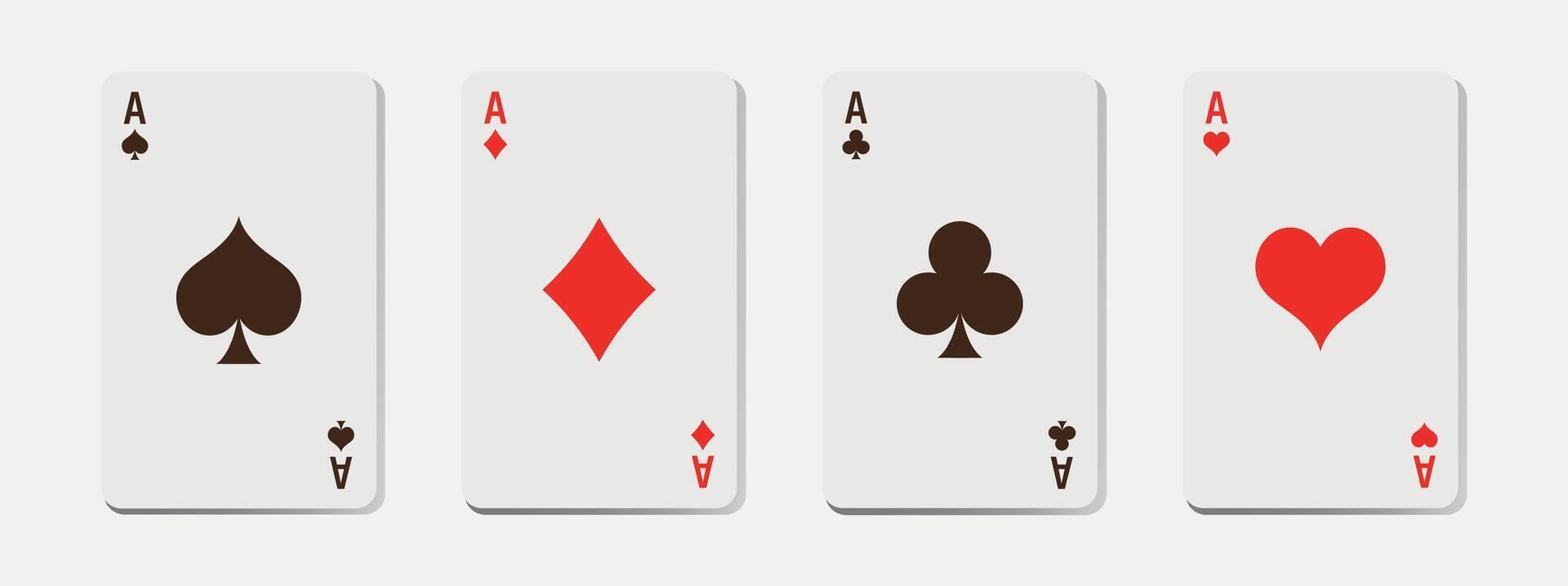 Card Suits- All Types of Playing and Poker Cards on a White Background. Vegas Casino Red and White Poker Cards Arranged in Rows. Gambling Addiction, Risky Money, Lucky Game. vector