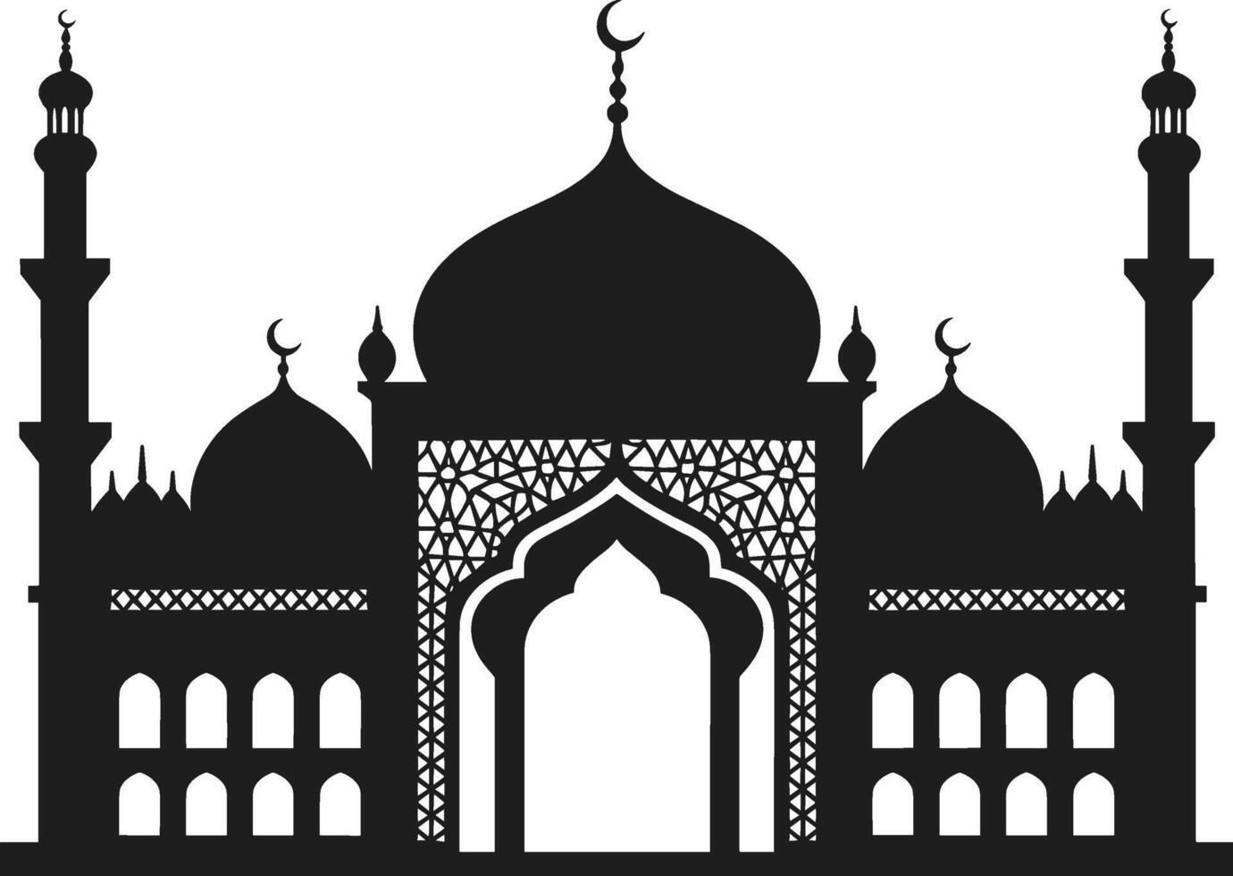 Intricate Mosque Silhouette with Domes, Minarets, and Islamic Patterns vector
