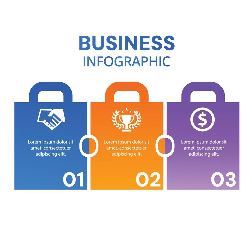 Business concept infographic stylish bags template process timeline 3 options or steps chart designed vector