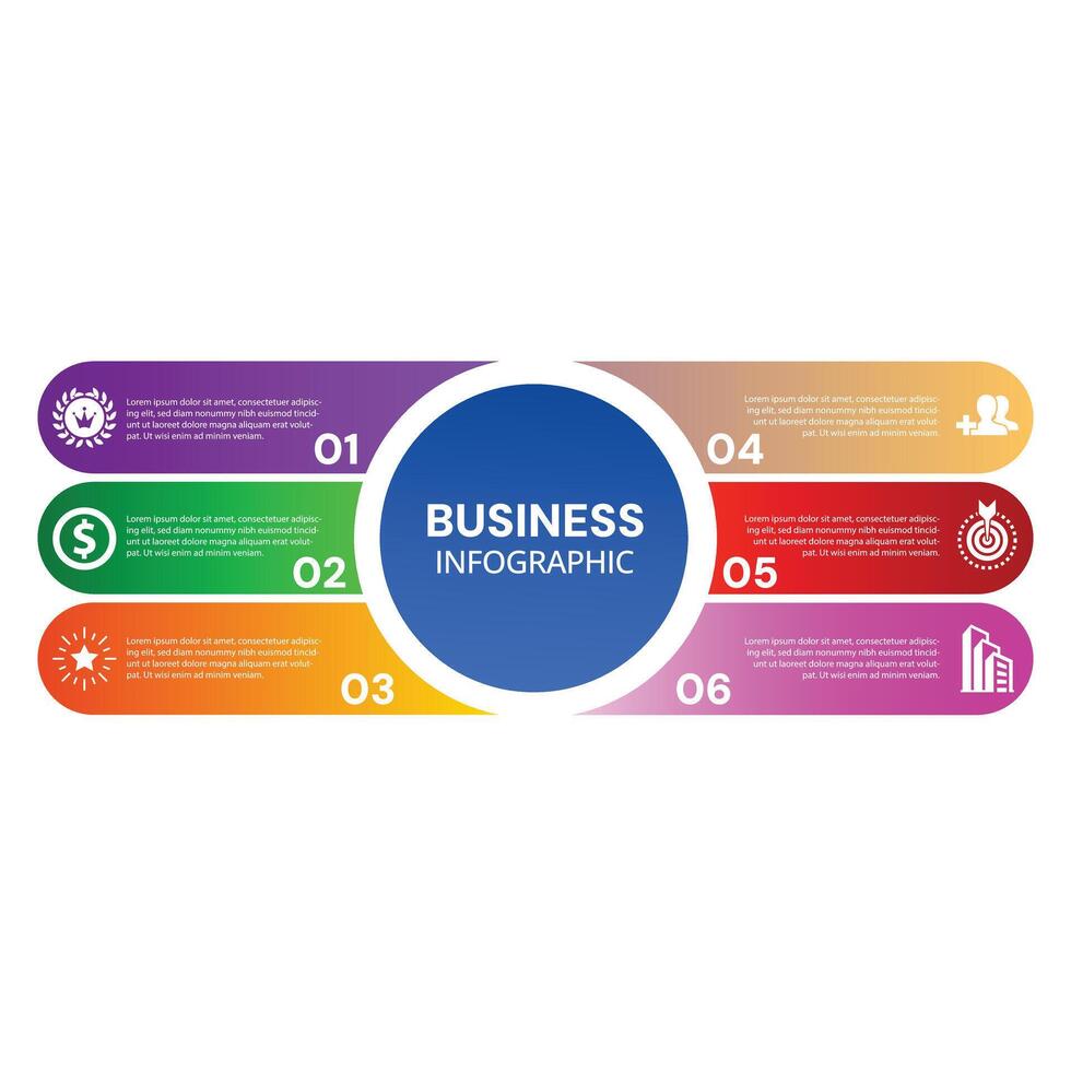 Infographic designed 6 step modern template with business success icons vector
