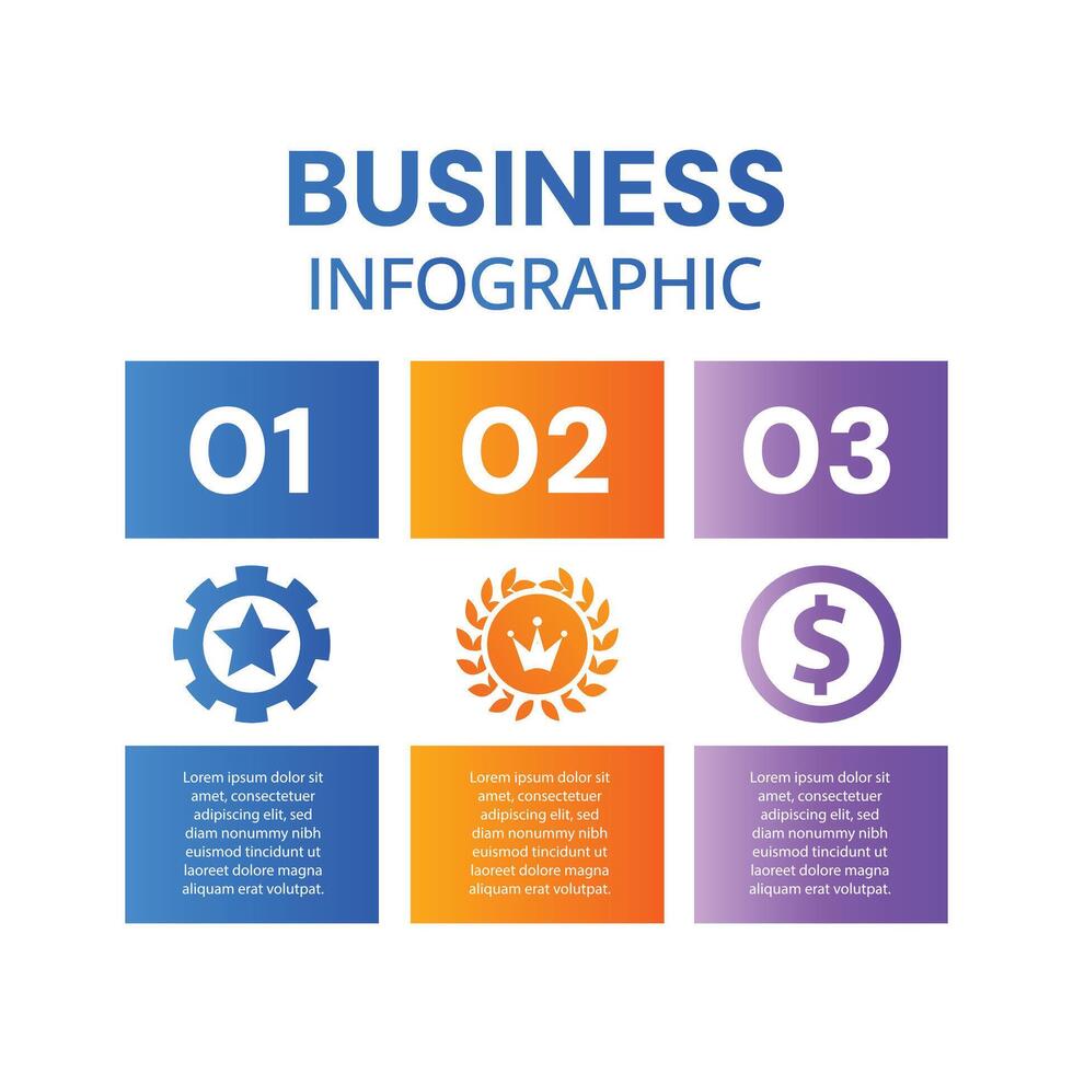 Modern 3 step chart list infographic template with business icons design vector
