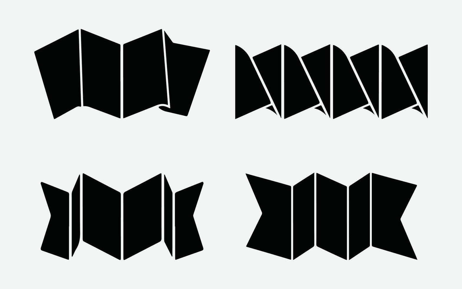 Folded Paper Map Icon Set. Folded Paper Icon Silhouette Set. Travel Map Symbol Pack. vector