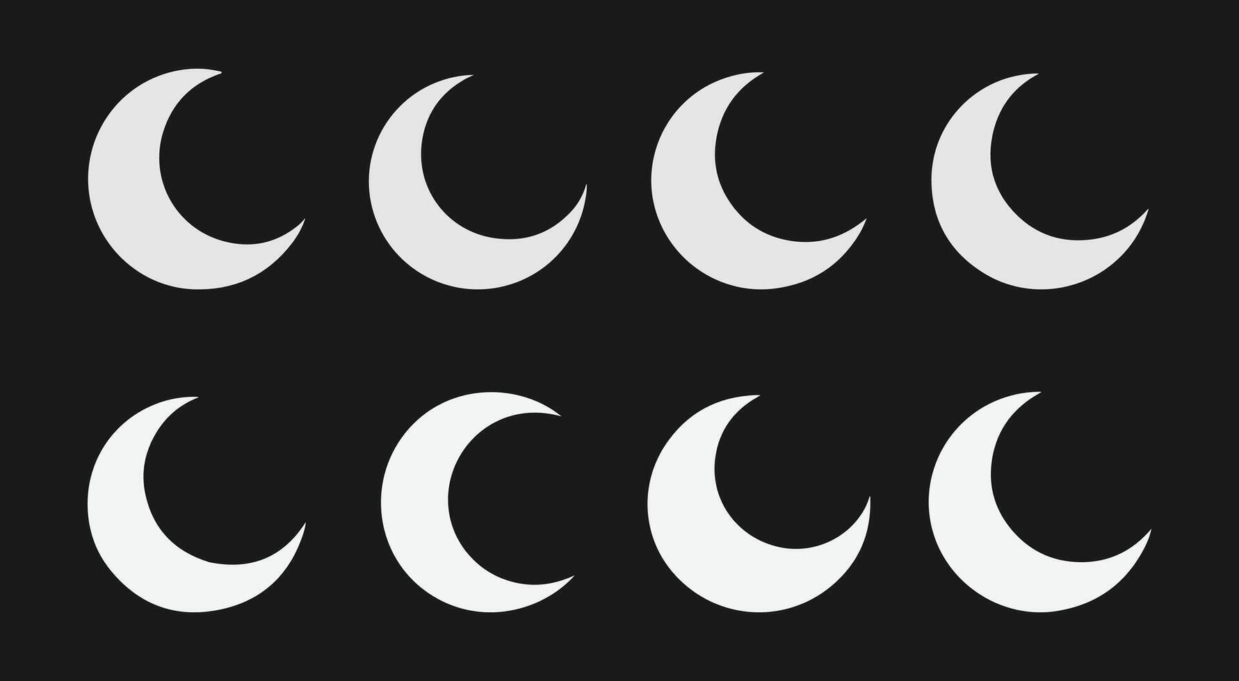 Crescent Moon Icon Set. Elegant Moon Phase Icons. Minimal Crescent Moon Collection. Moon Silhouette Icon. vector
