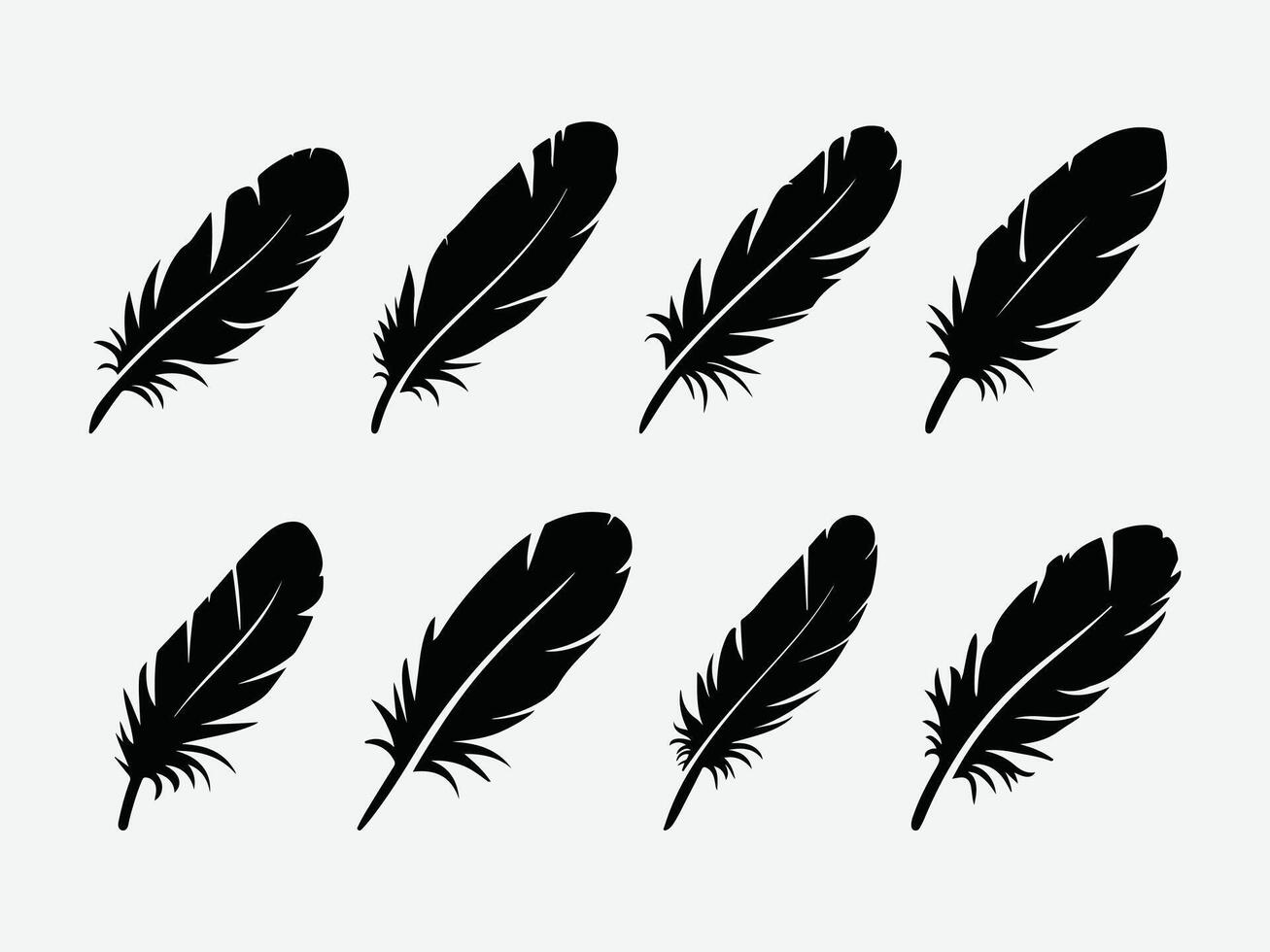 Feather Icon Set. Feather Icon Collection. Feather Symbol Pack. Soft Feather Icon Set. Elegant Feather Silhouette. vector