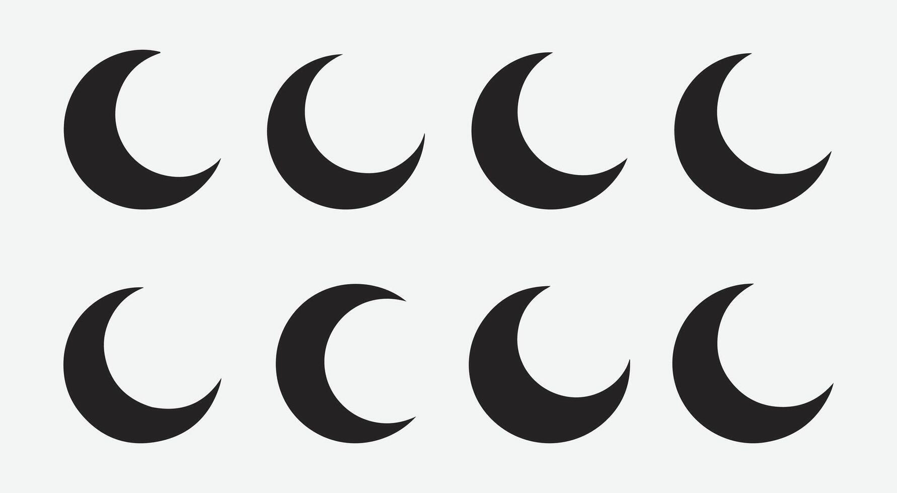 Crescent Moon Icon Set. Elegant Moon Phase Icons. Minimal Crescent Moon Collection. Moon Silhouette Icon Set. vector