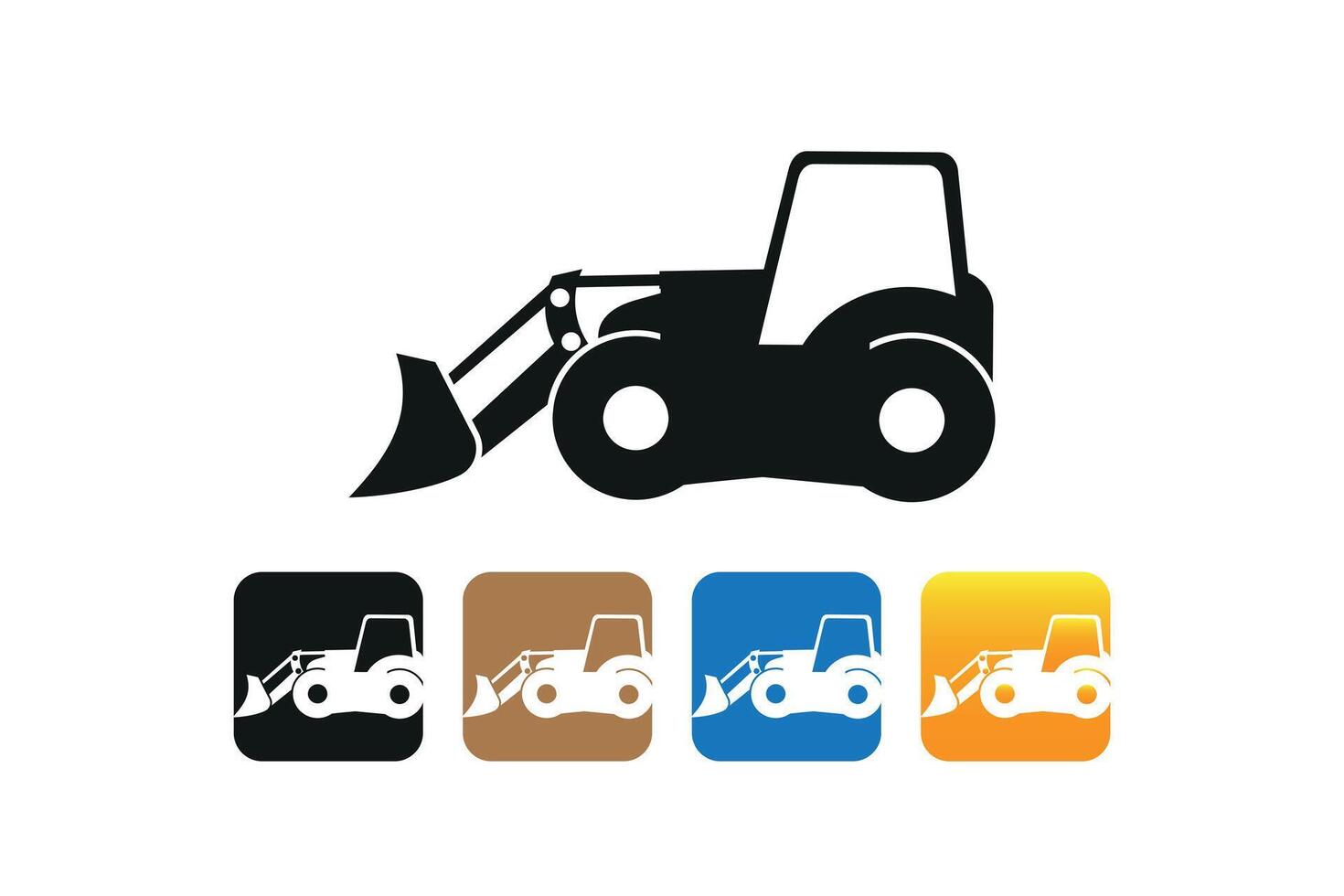 Construction loader tractor icon, heavy machinery silhouette, industrial vehicle illustration. vector