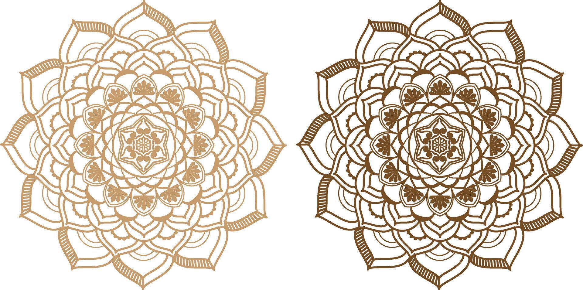 Two golden mandalas on white background vector