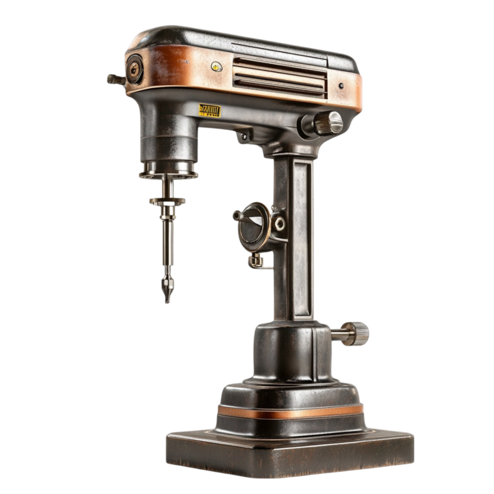 Retro Drill Press with a Sturdy Metal Base and Detailed Parts png