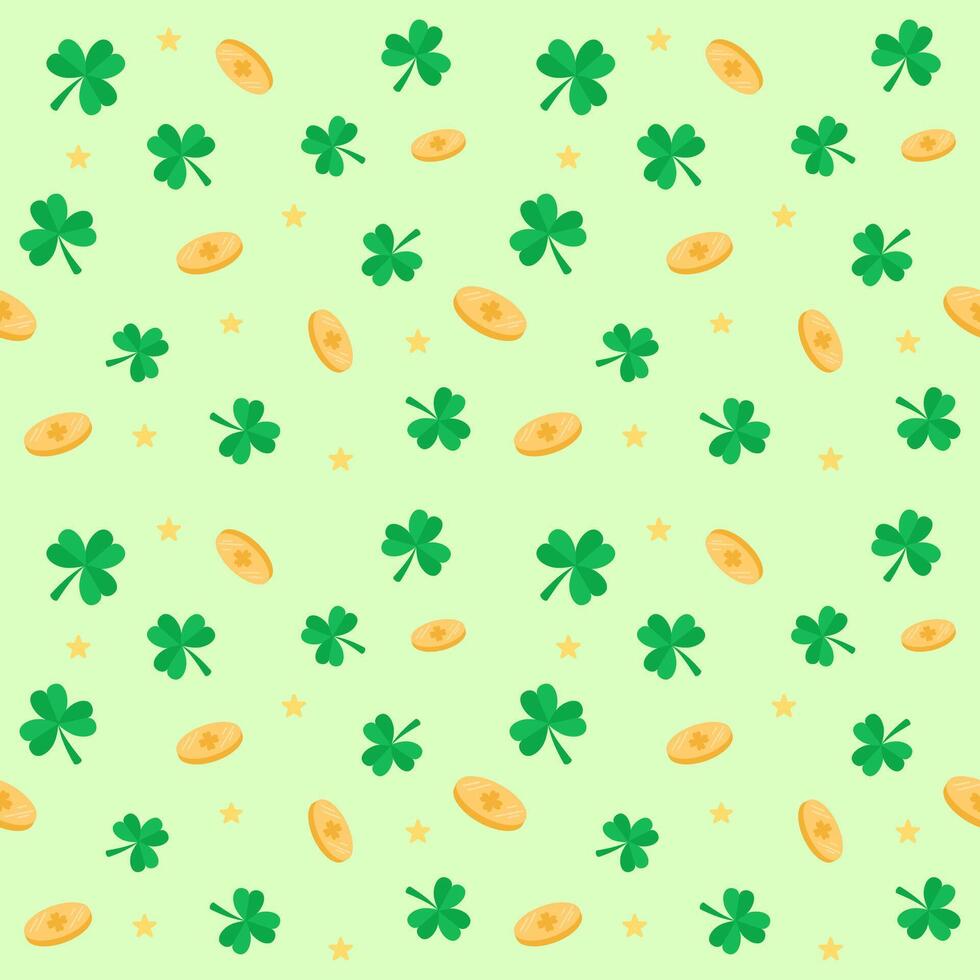 A seamless pattern with shamrocks and coins vector