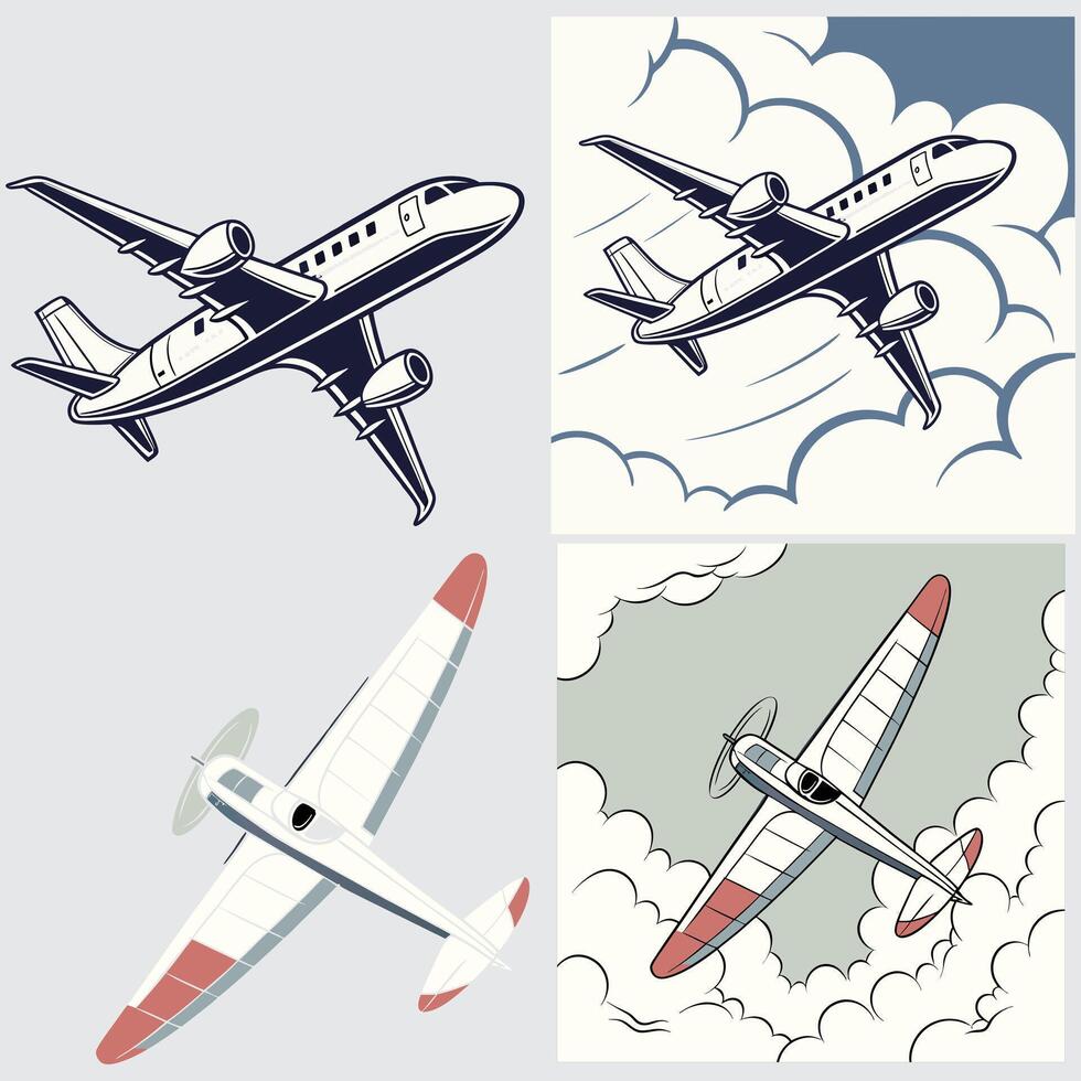 illustration of a set of airplanes vector