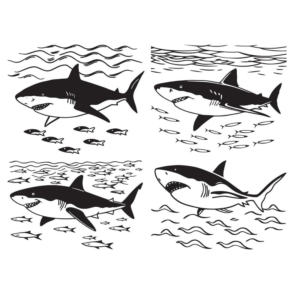 Set of sharks fish animal vector
