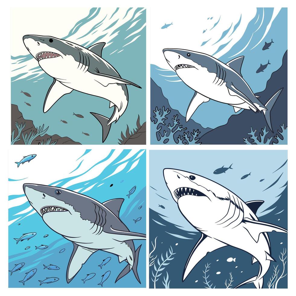 set of sharks fish vector