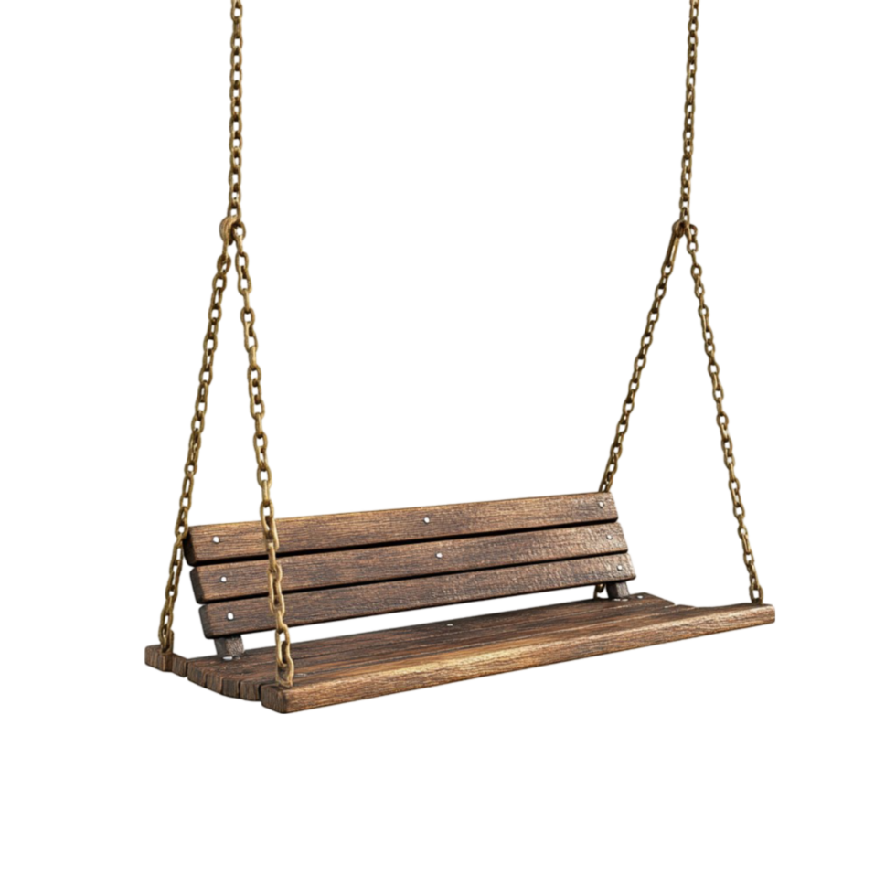 Hanging wooden swing with strong rope support png