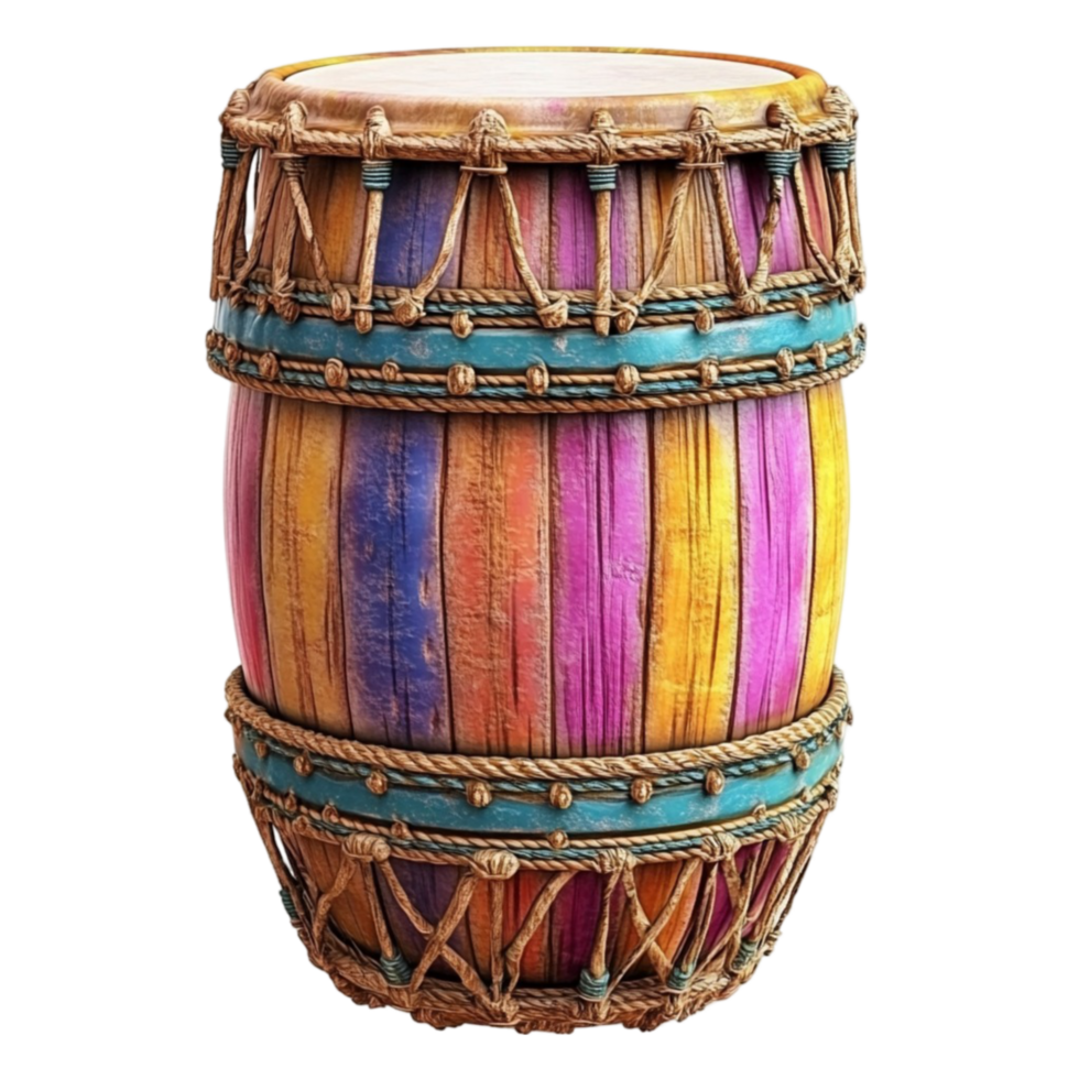 Cylindrical Drum Wrapped in Colorful Threads png
