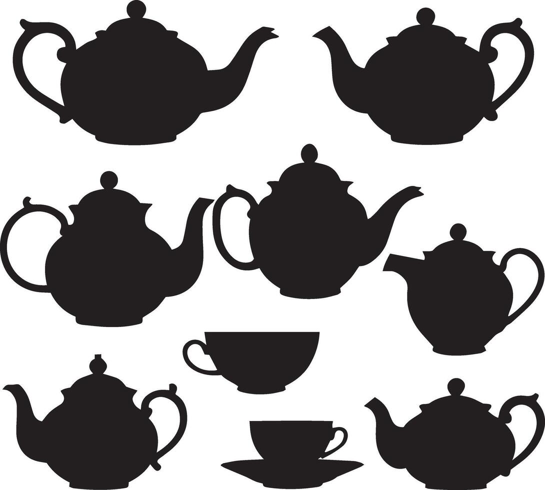 Tea pot silhouette set illustration vector