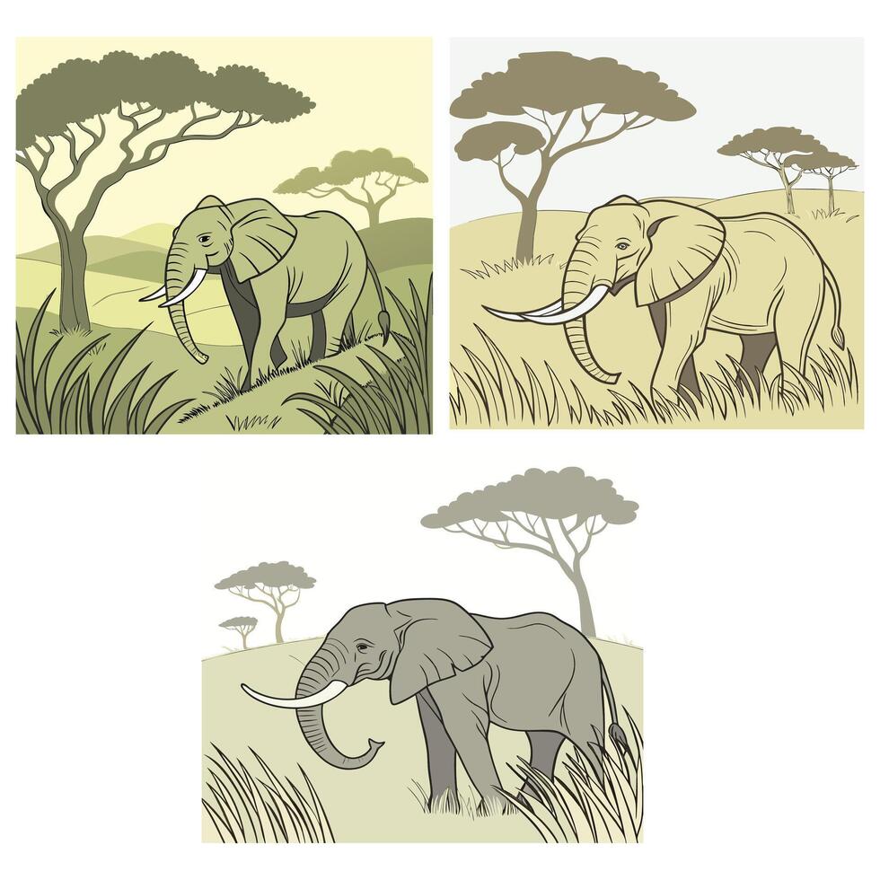 Elephants in the forest vector